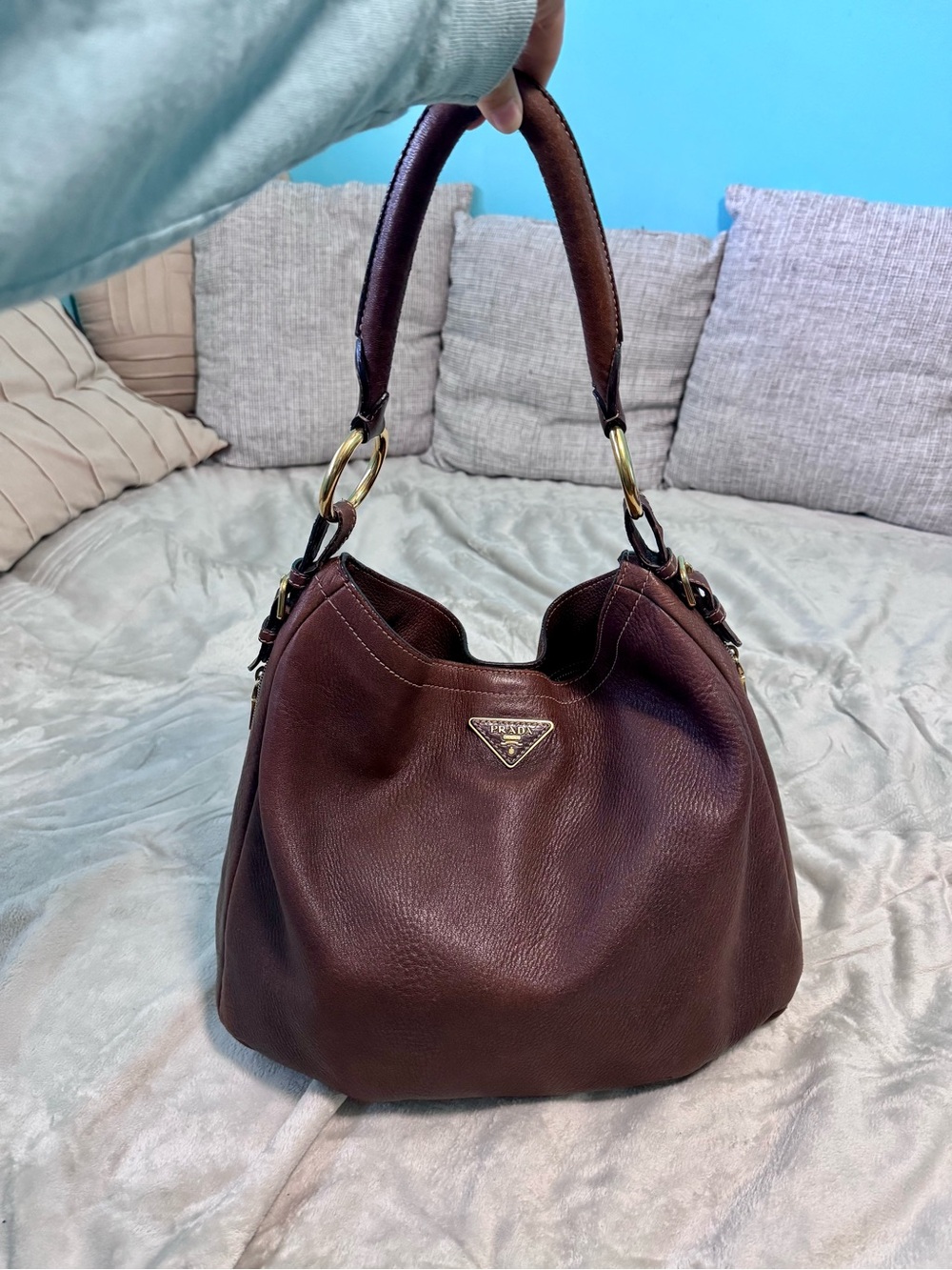 Prada Cervo Pebbled Leather Vintage Shoulder Hobo Bag
